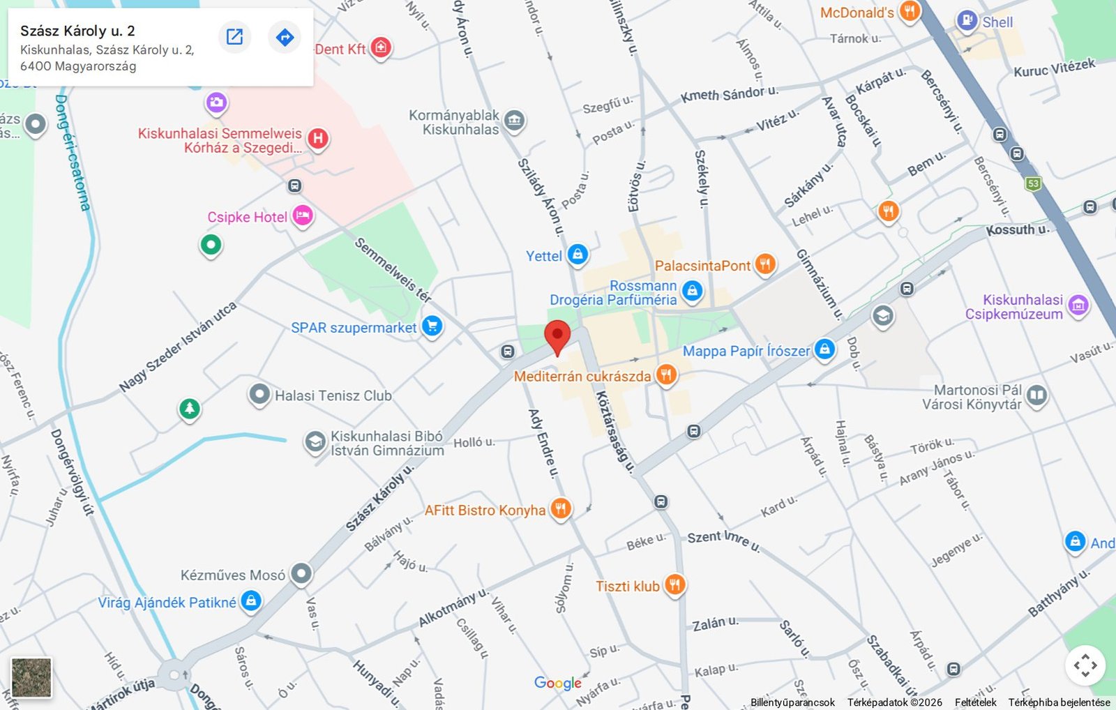 Térkép: 6400 Kiskunhalas, Szász Károly utca 2.