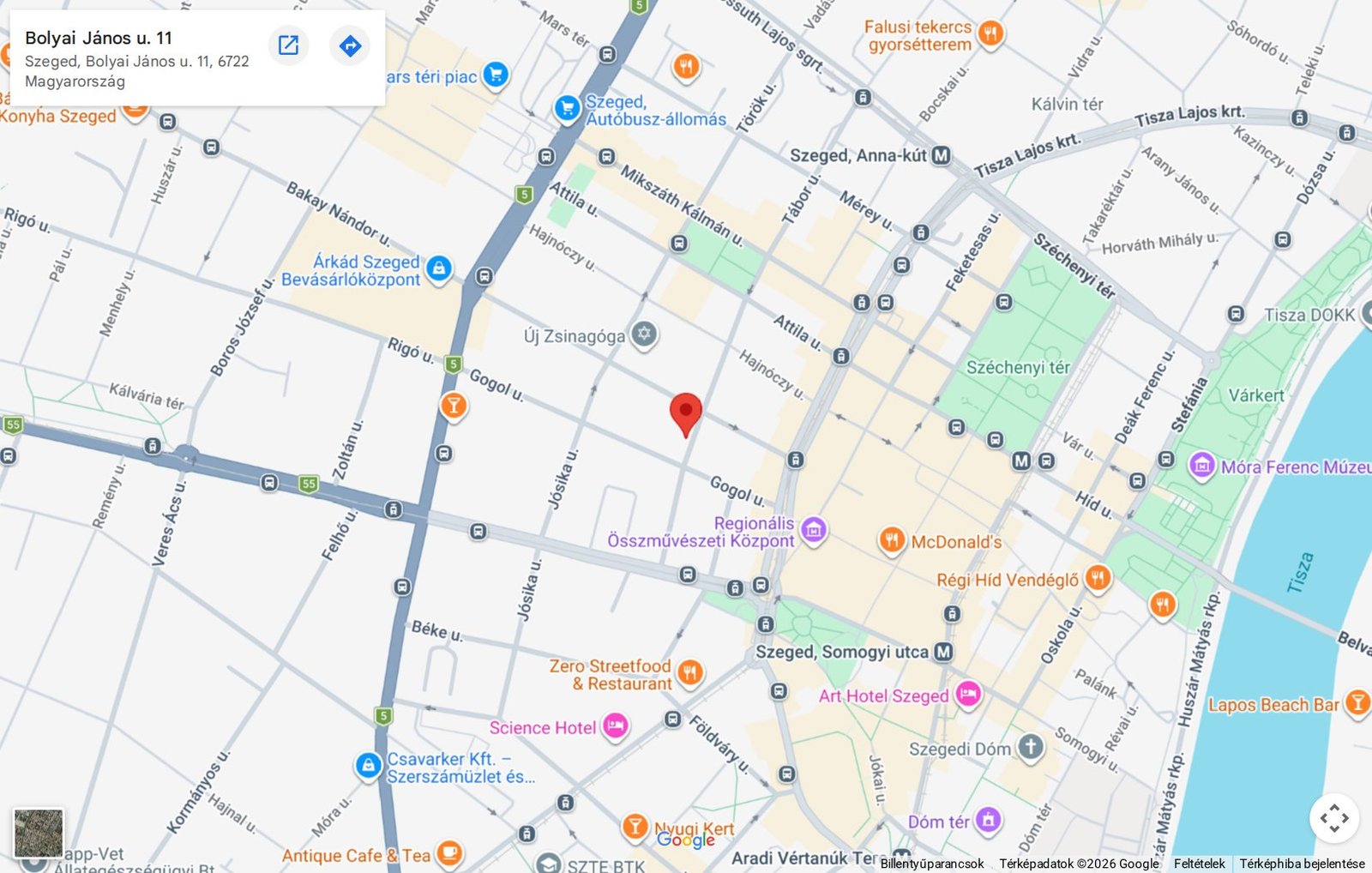 Térkép: 6722 Szeged, Bolyai János utca 11.